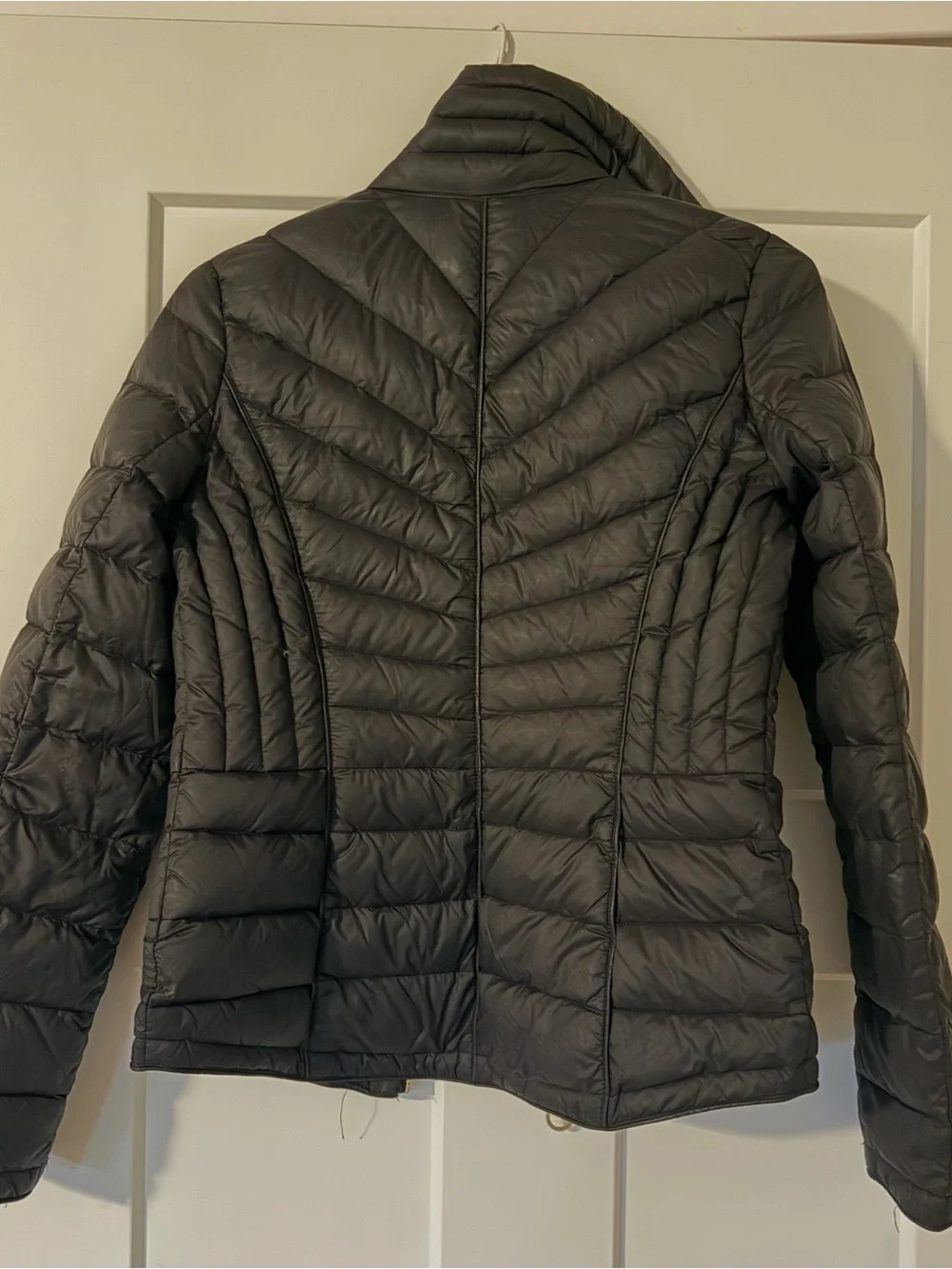 Michael Kors Black Quilted Puffer Jacket with Gold Zipper Accents
